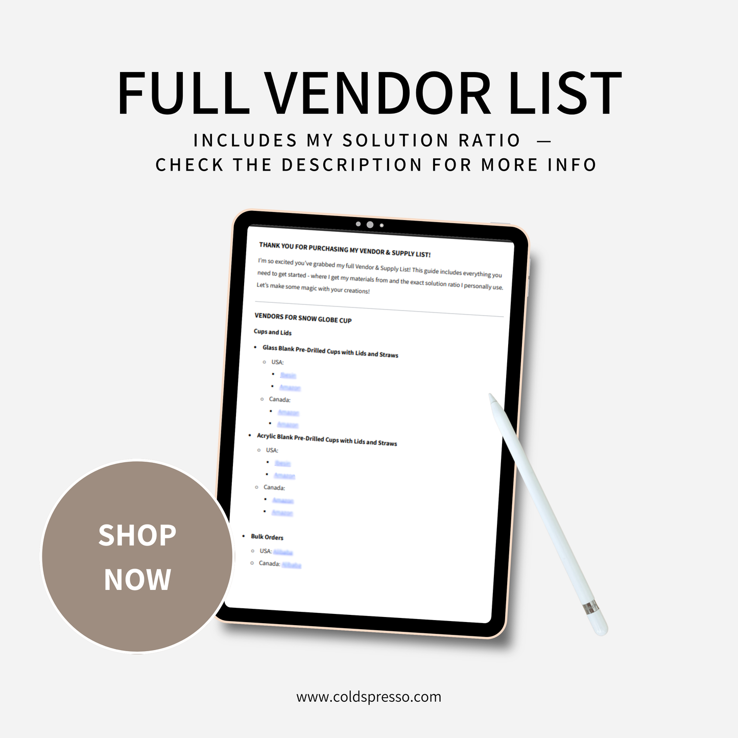 Full Vendor & Supply List - Digital Product
